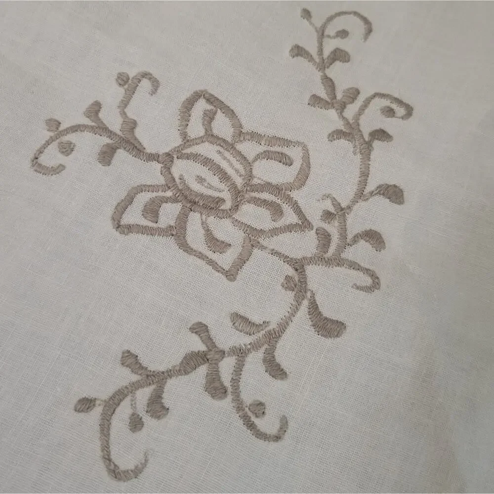 Handmade Spanish Embroidered Floral Cotton Tablecloth Cream Rectangular NWT